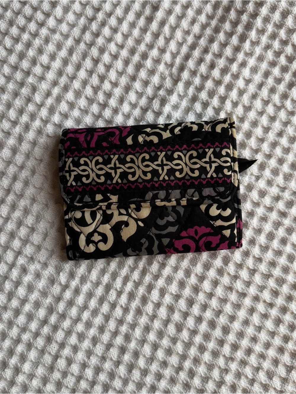 Vera Bradley Black Cream & Magenta Patterned Trifold Wallet